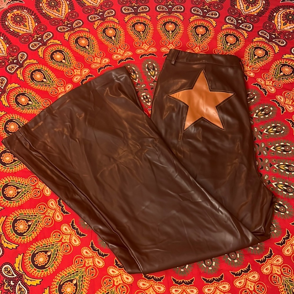 Cow girl brown pleather pants flair
